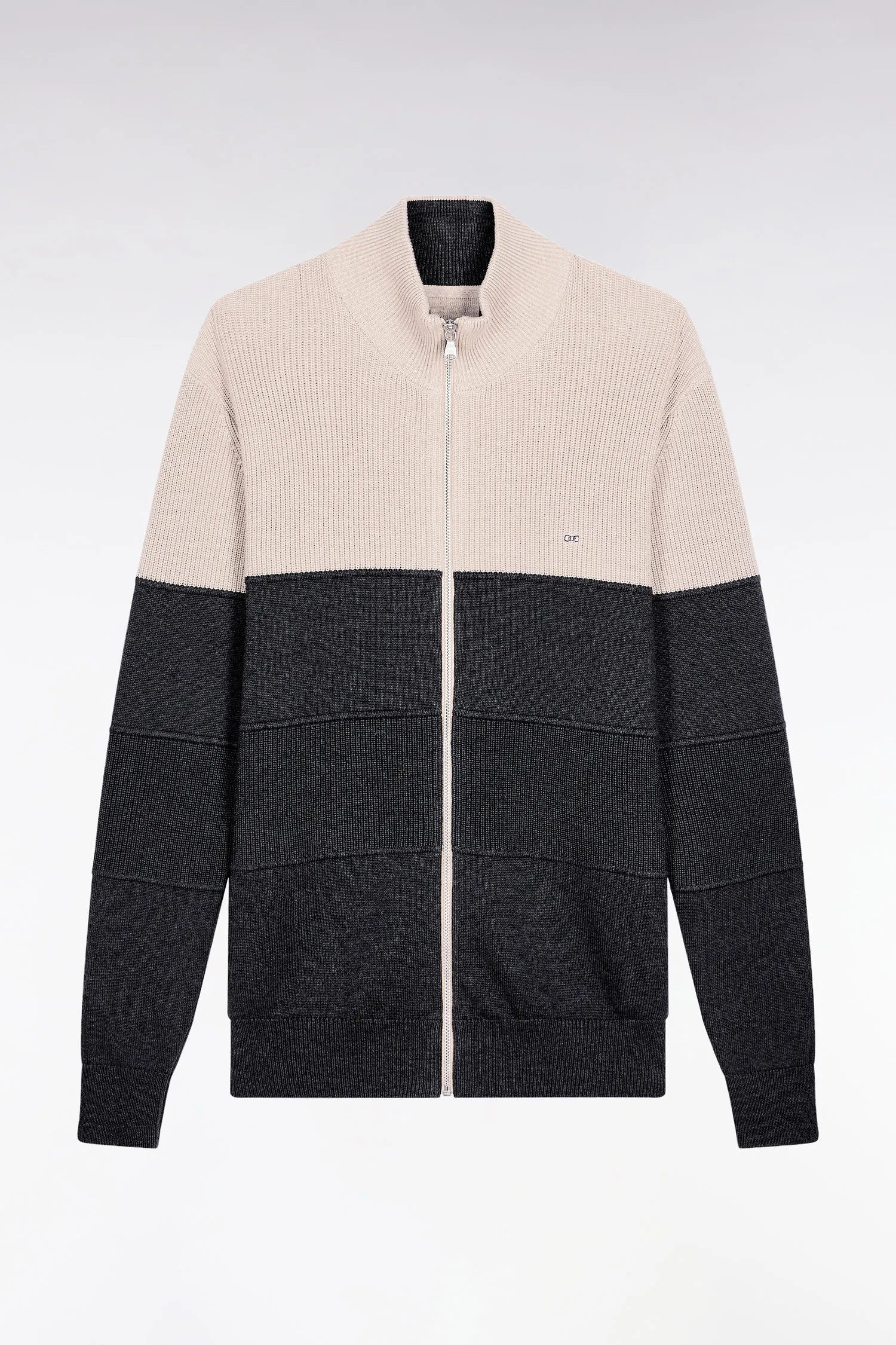 Eden Park_Multi-Color_Two-Tone Beige and Grey Zip-Up Cotton Cardigan with a Straight Cut_H25MAICA0012_GRF11_02