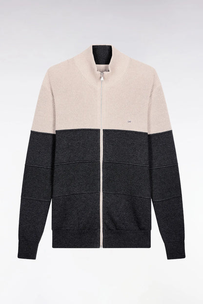 Eden Park_Multi-Color_Two-Tone Beige and Grey Zip-Up Cotton Cardigan with a Straight Cut_H25MAICA0012_GRF11_02