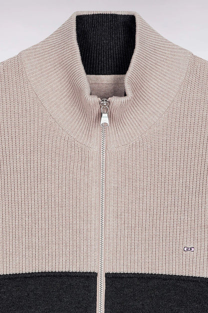 Eden Park_Multi-Color_Two-Tone Beige and Grey Zip-Up Cotton Cardigan with a Straight Cut_H25MAICA0012_GRF11_06