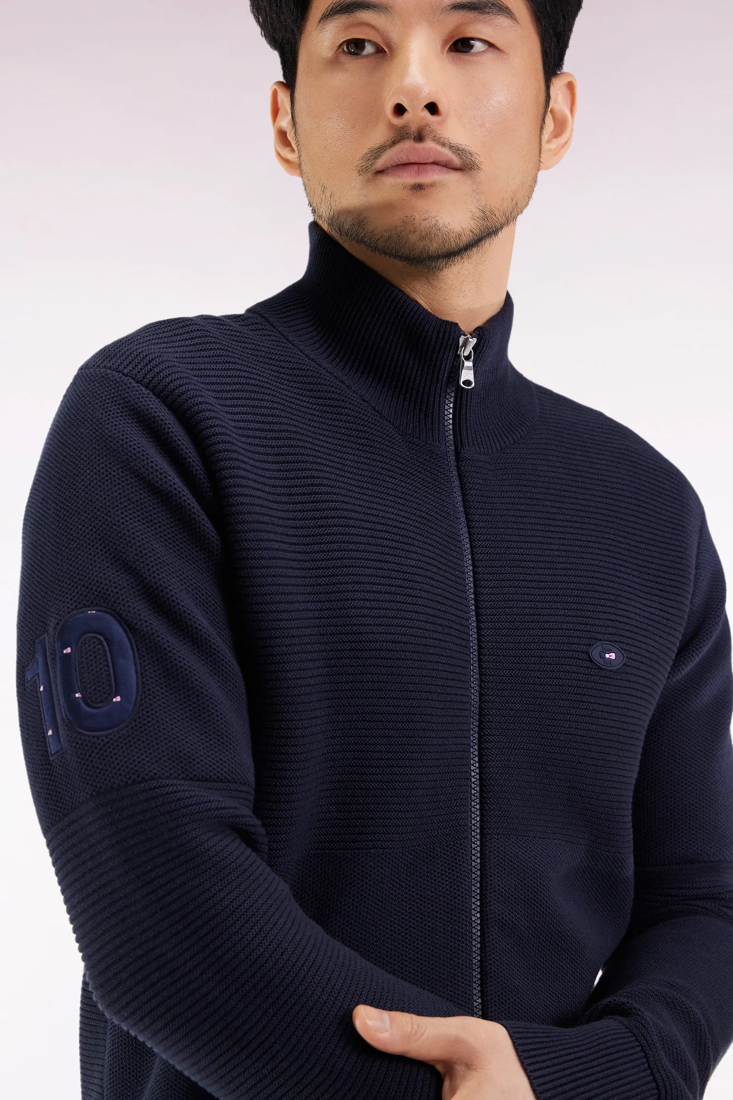 Eden Park_Blue_XV De France Zipped Cardigan in Navy Cotton_H25MAICA0034_BLF_03