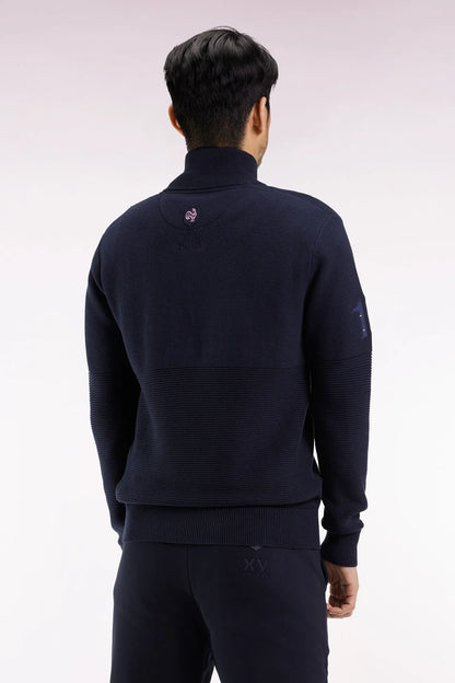 Eden Park_Blue_XV De France Zipped Cardigan in Navy Cotton_H25MAICA0034_BLF_05
