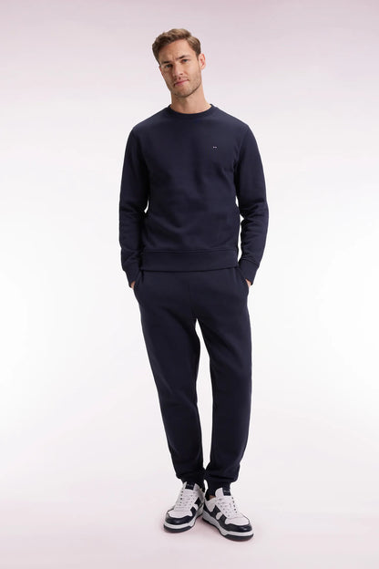 Eden Park_Blue_Straight Cut Navy Brushed Fleece Joggers_H25MAIJO0002_BLF_01