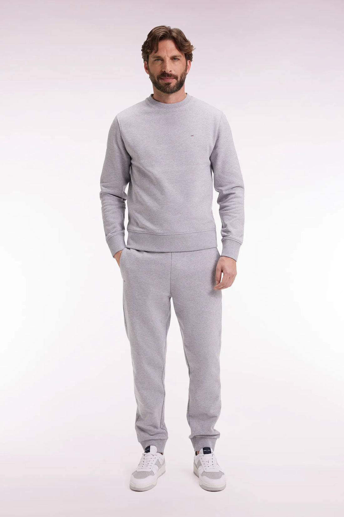 Eden Park_Grey_Grey Brushed Fleece Joggers with Straight Cut_H25MAIJO0002_GRM24_01