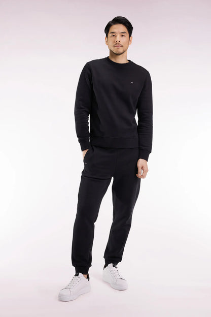 Eden Park_Black_Black Brushed Fleece Joggers with Straight Cut_H25MAIJO0002_NO_01