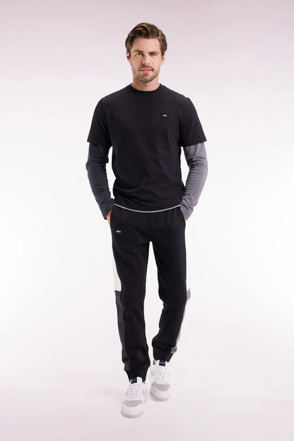 Eden Park_Black_Black Colorblock Brushed Fleece Joggers with Straight Fit_H25MAIJO0009_NO_01