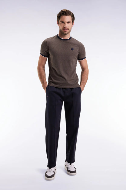 Eden Park_Blue_Navy Brushed Fleece Joggers with Piping and Straight Cut Front Pleats_H25MAIJO0013_BLF_01