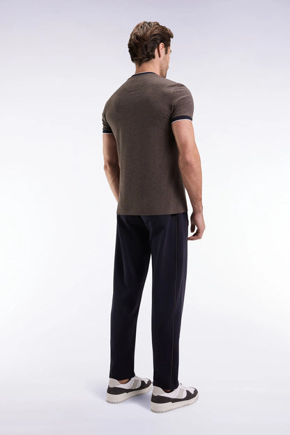 Eden Park_Blue_Navy Brushed Fleece Joggers with Piping and Straight Cut Front Pleats_H25MAIJO0013_BLF_05