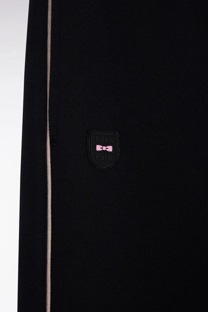 Eden Park_Black_Black Brushed Fleece Joggers with Piping and Straight Fit Front Pleats_H25MAIJO0013_NO_06