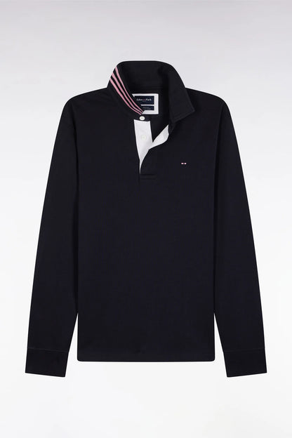 Eden Park_Blue_Long-Sleeved Jersey in Navy Jersey with Striped Collar_H25MAIML0004_BLF_02