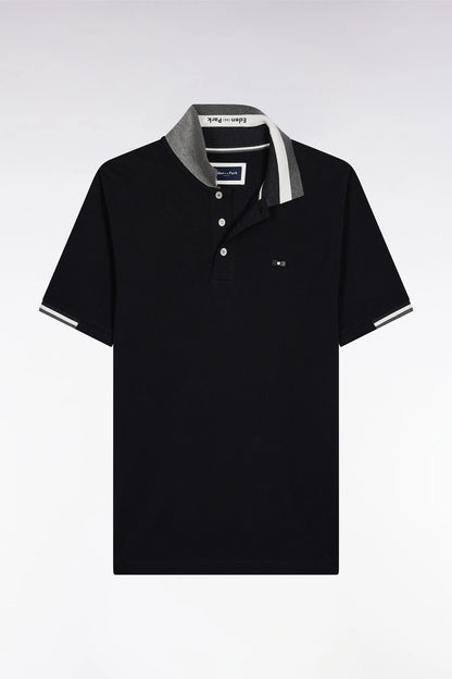 Eden Park_0_Short-Sleeved Polo Shirt in Black Cotton with Tricolour Details with a Loose Fit_H25MAIPC0025_NO_02
