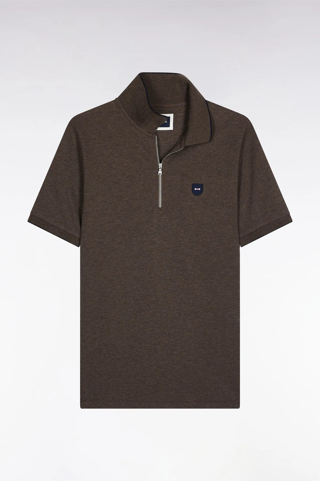 Eden Park_0_Short-Sleeved Polo Shirt in Brown Stretch Cotton PiquŽ with Zip Slim Fit_H25MAIPC0026_MAM20_02
