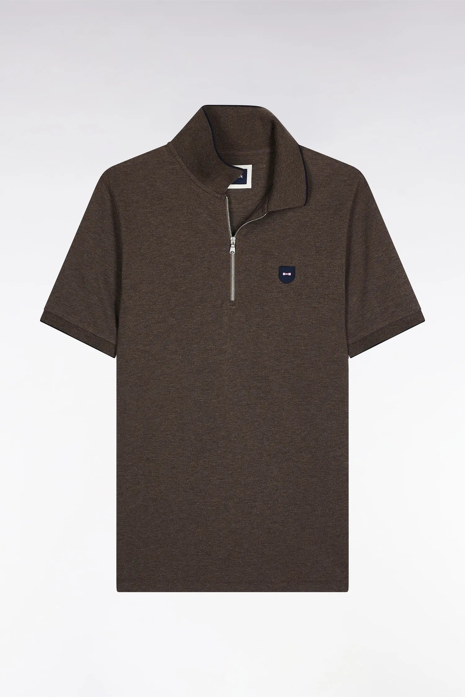 Eden Park_0_Short-Sleeved Polo Shirt in Brown Stretch Cotton PiquŽ with Zip Slim Fit_H25MAIPC0026_MAM20_02