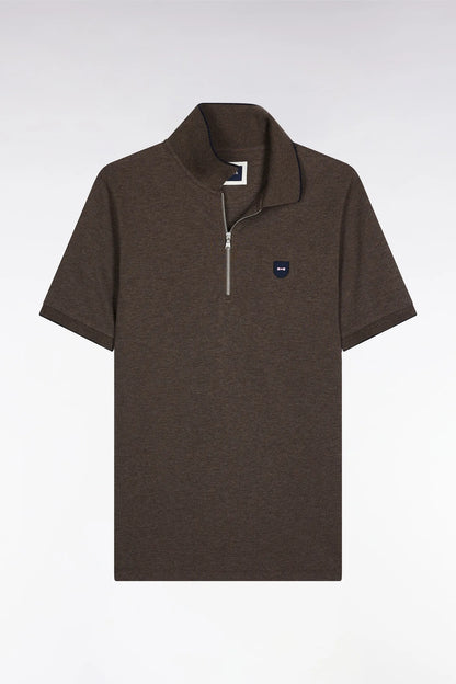 Eden Park_0_Short-Sleeved Polo Shirt in Brown Stretch Cotton PiquŽ with Zip Slim Fit_H25MAIPC0026_MAM20_02