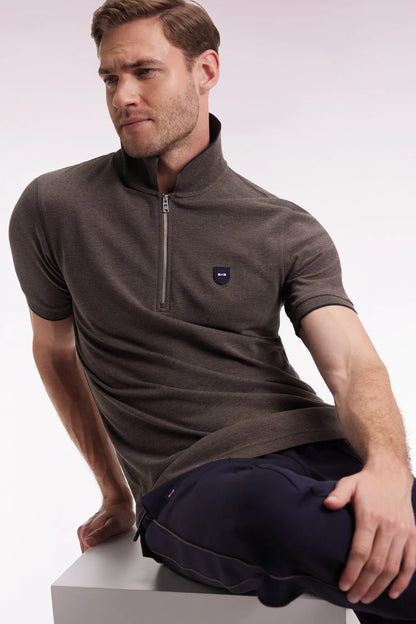 Eden Park_0_Short-Sleeved Polo Shirt in Brown Stretch Cotton PiquŽ with Zip Slim Fit_H25MAIPC0026_MAM20_03