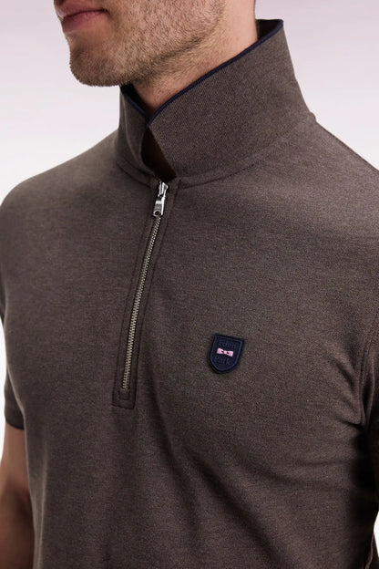 Eden Park_0_Short-Sleeved Polo Shirt in Brown Stretch Cotton PiquŽ with Zip Slim Fit_H25MAIPC0026_MAM20_04