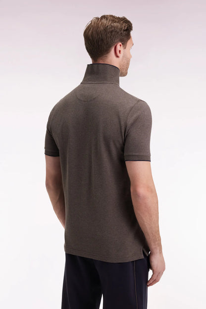 Eden Park_0_Short-Sleeved Polo Shirt in Brown Stretch Cotton PiquŽ with Zip Slim Fit_H25MAIPC0026_MAM20_05