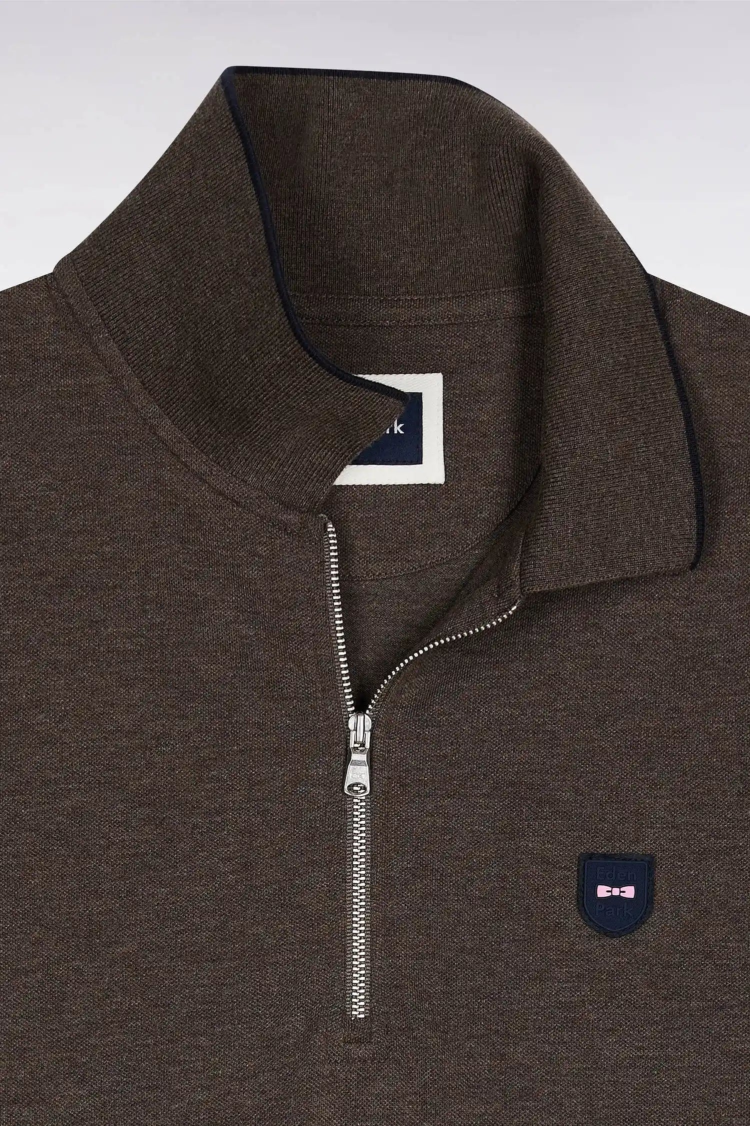 Eden Park_0_Short-Sleeved Polo Shirt in Brown Stretch Cotton PiquŽ with Zip Slim Fit_H25MAIPC0026_MAM20_06