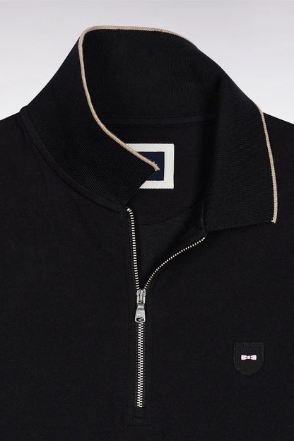 Eden Park_0_Short-Sleeved Polo Shirt in Black Stretch Cotton PiquŽ with Zip Slim Fit_H25MAIPC0026_NO_02