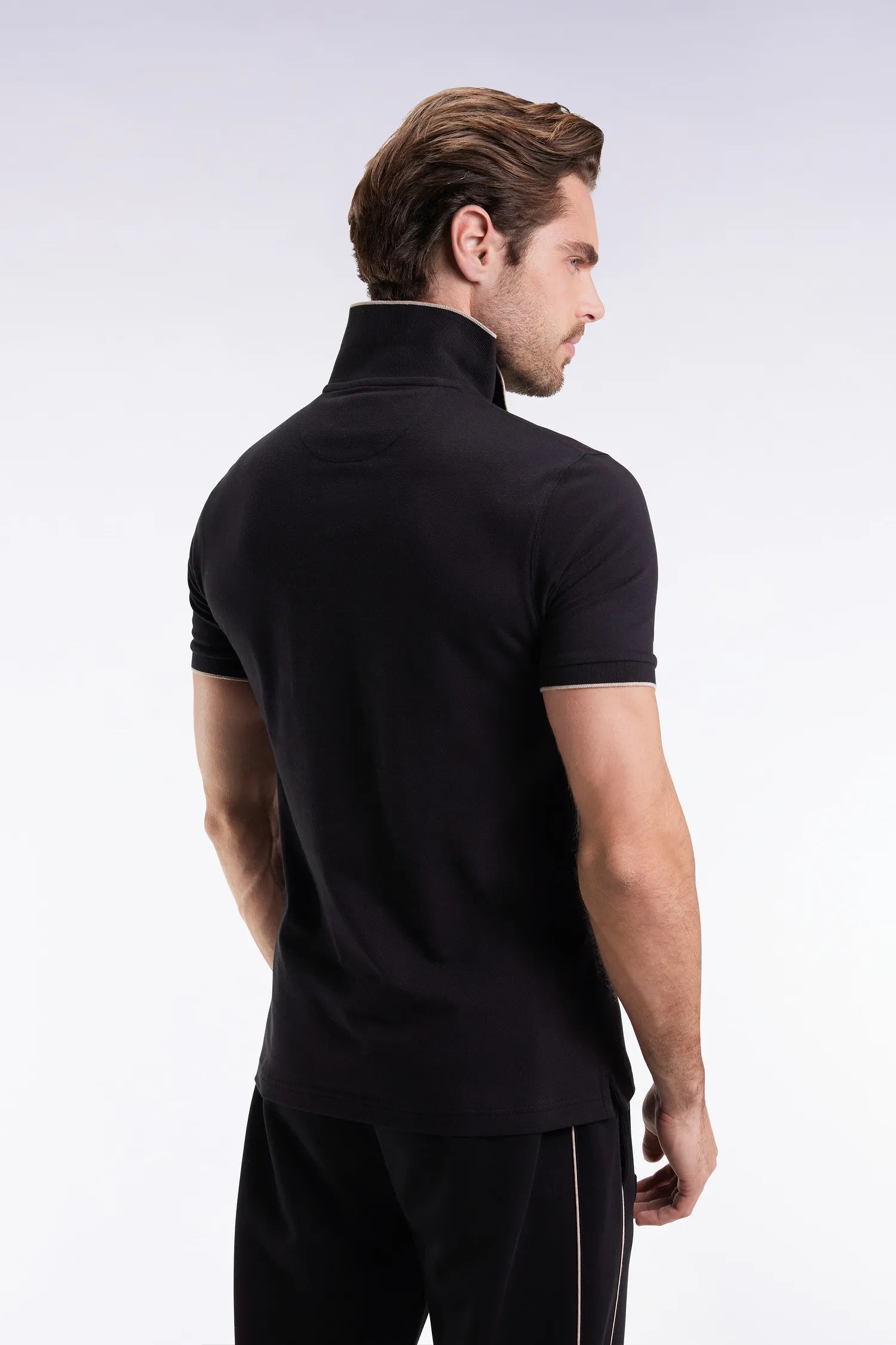 Eden Park_0_Short-Sleeved Polo Shirt in Black Stretch Cotton PiquŽ with Zip Slim Fit_H25MAIPC0026_NO_05
