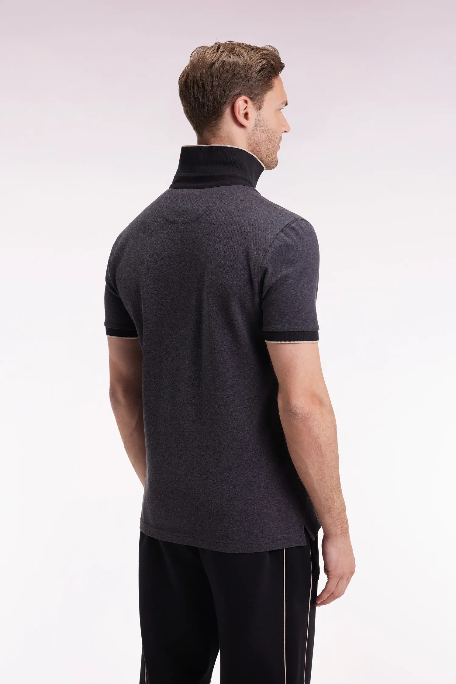 Eden Park_0_Short-Sleeved Polo Shirt in Grey Stretch Cotton PiquŽ Slim Fit_H25MAIPC0027_GRF11_05