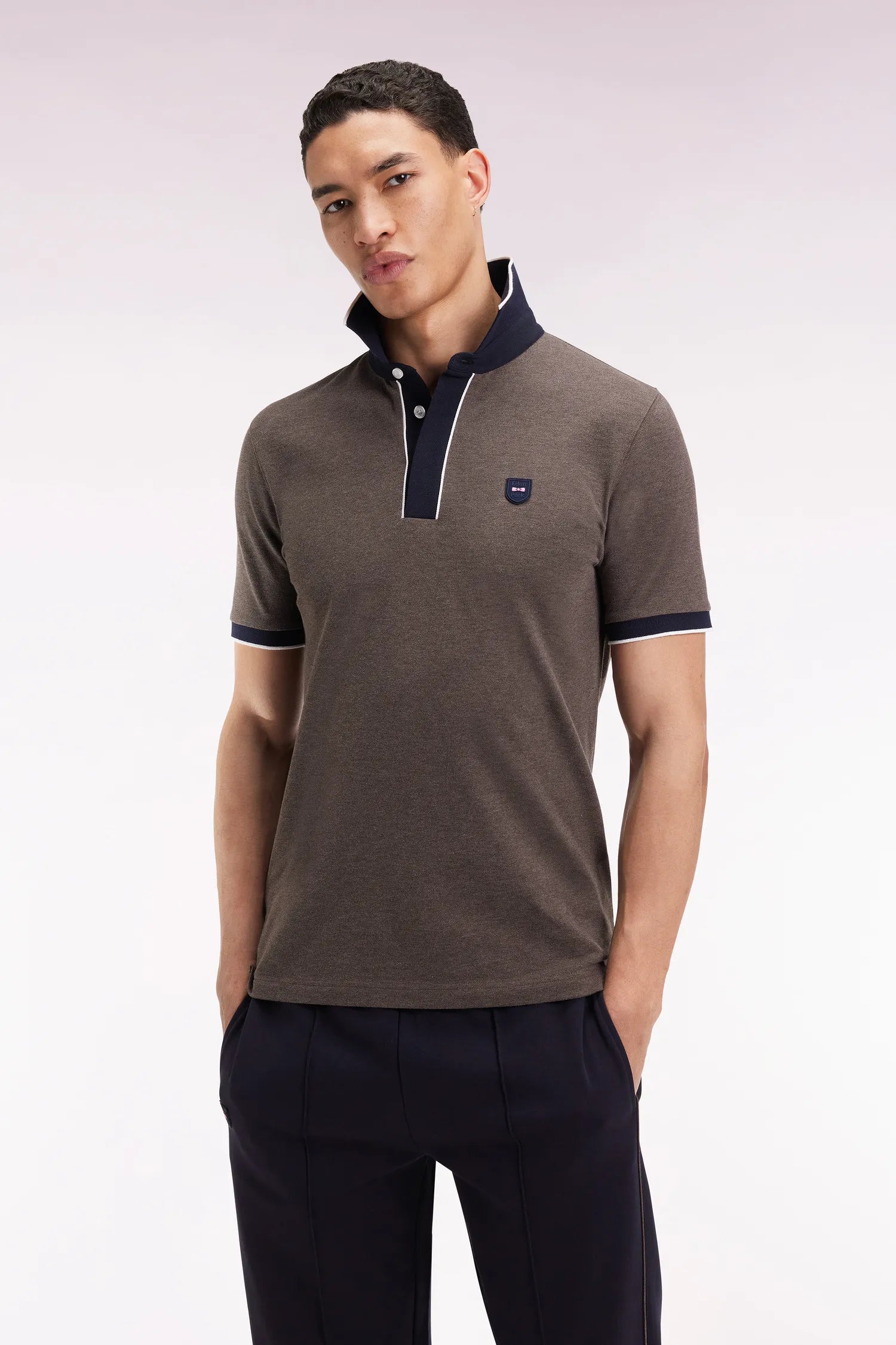 Eden Park_0_Short-Sleeved Polo Shirt in Brown Stretch Cotton PiquŽ Slim Fit_H25MAIPC0027_MAM20_01