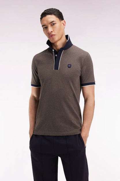 Eden Park_0_Short-Sleeved Polo Shirt in Brown Stretch Cotton PiquŽ Slim Fit_H25MAIPC0027_MAM20_01