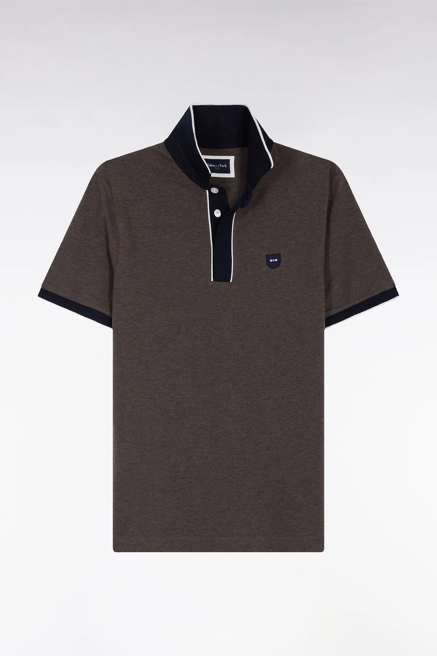 Eden Park_0_Short-Sleeved Polo Shirt in Brown Stretch Cotton PiquŽ Slim Fit_H25MAIPC0027_MAM20_02
