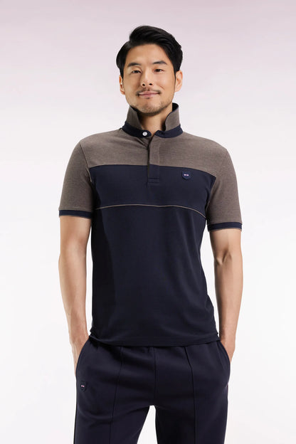 Eden Park_0_Two-Tone Short-Sleeved Polo Shirt in Navy Stretch Cotton PiquŽ Slim Fit_H25MAIPC0028_BLF_01