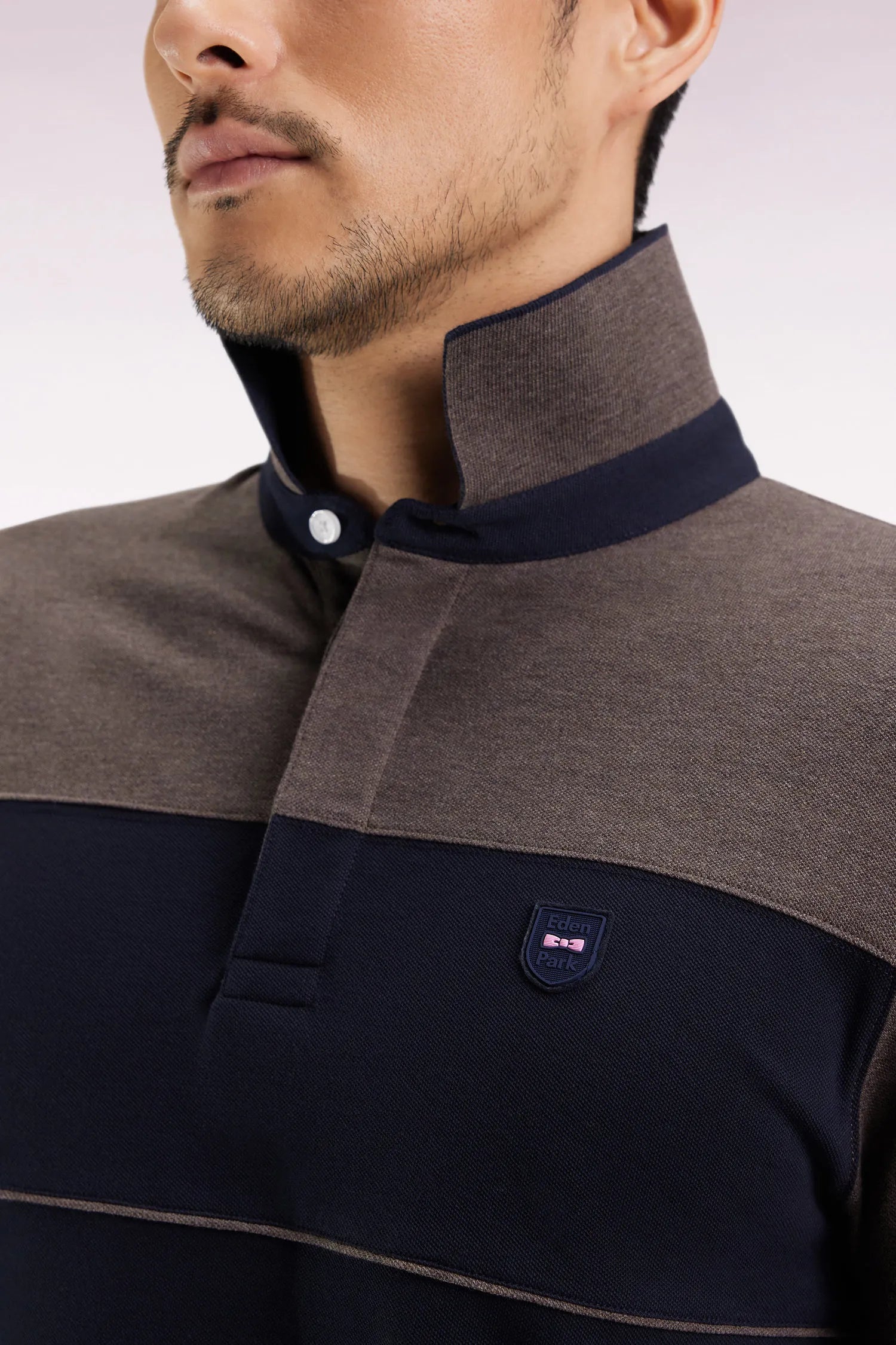 Eden Park_0_Two-Tone Short-Sleeved Polo Shirt in Navy Stretch Cotton PiquŽ Slim Fit_H25MAIPC0028_BLF_04