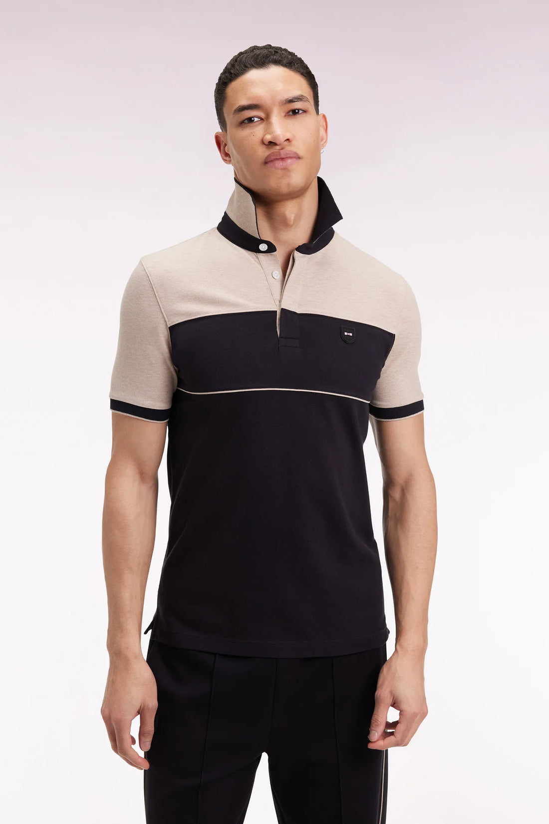 Eden Park_0_Two-Tone Short-Sleeved Polo Shirt in Black Stretch Cotton PiquŽ Slim Fit_H25MAIPC0028_NO_01