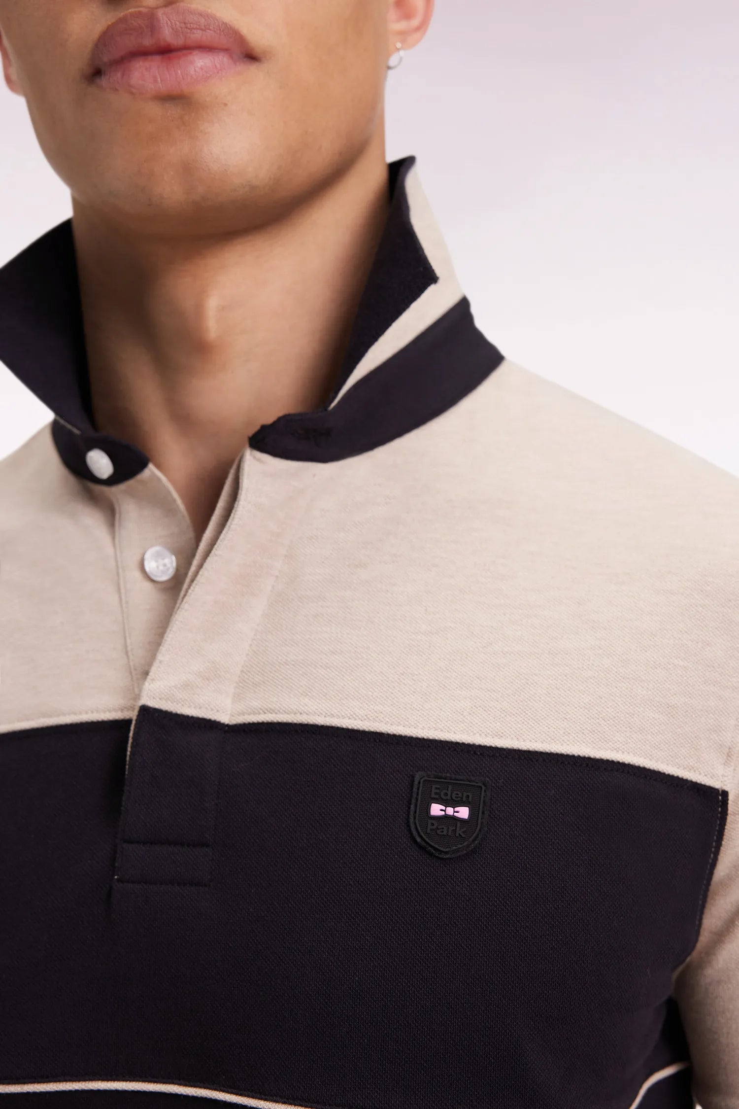 Eden Park_0_Two-Tone Short-Sleeved Polo Shirt in Black Stretch Cotton PiquŽ Slim Fit_H25MAIPC0028_NO_03