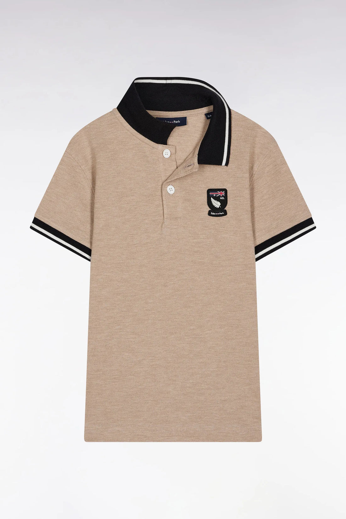 Eden Park_0_Short-Sleeved Polo Shirt in Navy and Beige Cotton with 10 Straight Cut Patch_H25MAIPC0050_BEC13_01