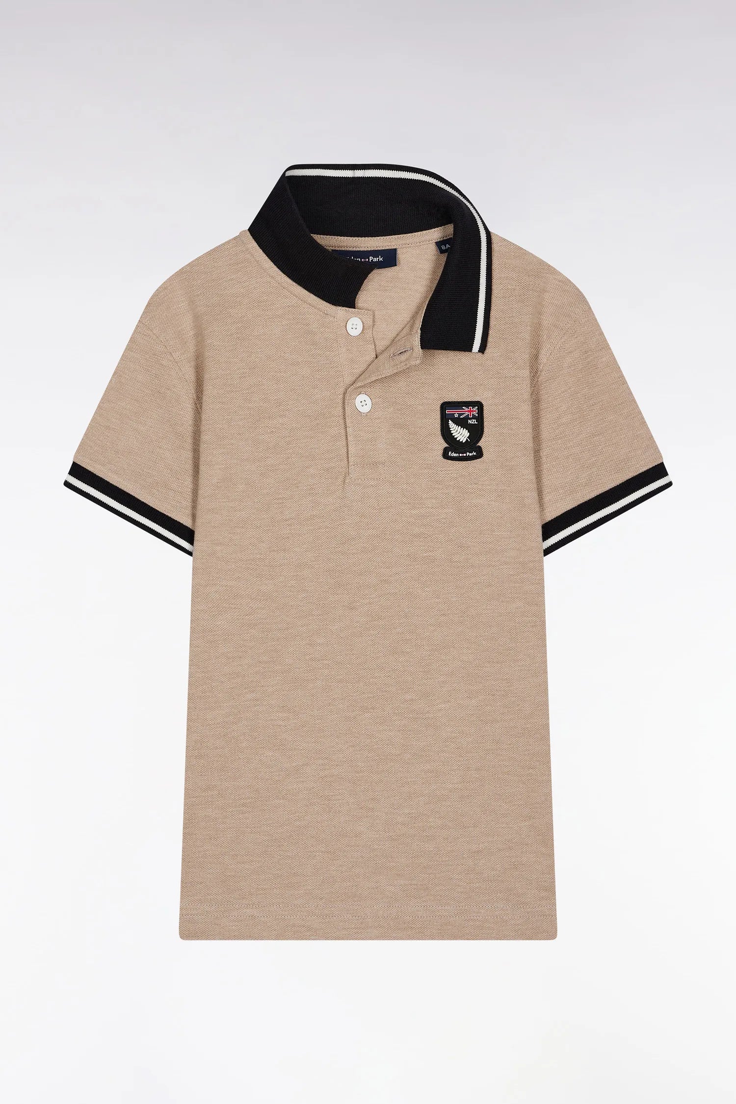 Eden Park_0_Short-Sleeved Polo Shirt in Navy and Beige Cotton with 10 Straight Cut Patch_H25MAIPC0050_BEC13_01