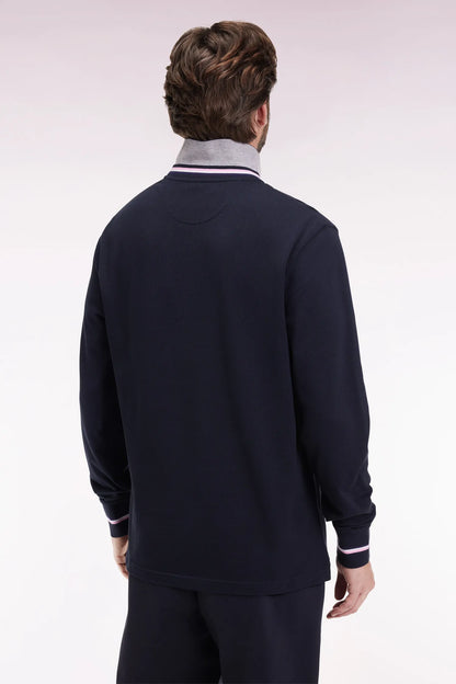 Eden Park_Blue_Relaxed Fit Navy Cotton Long-Sleeved Polo Shirt_H25MAIPL0006_BLF_05