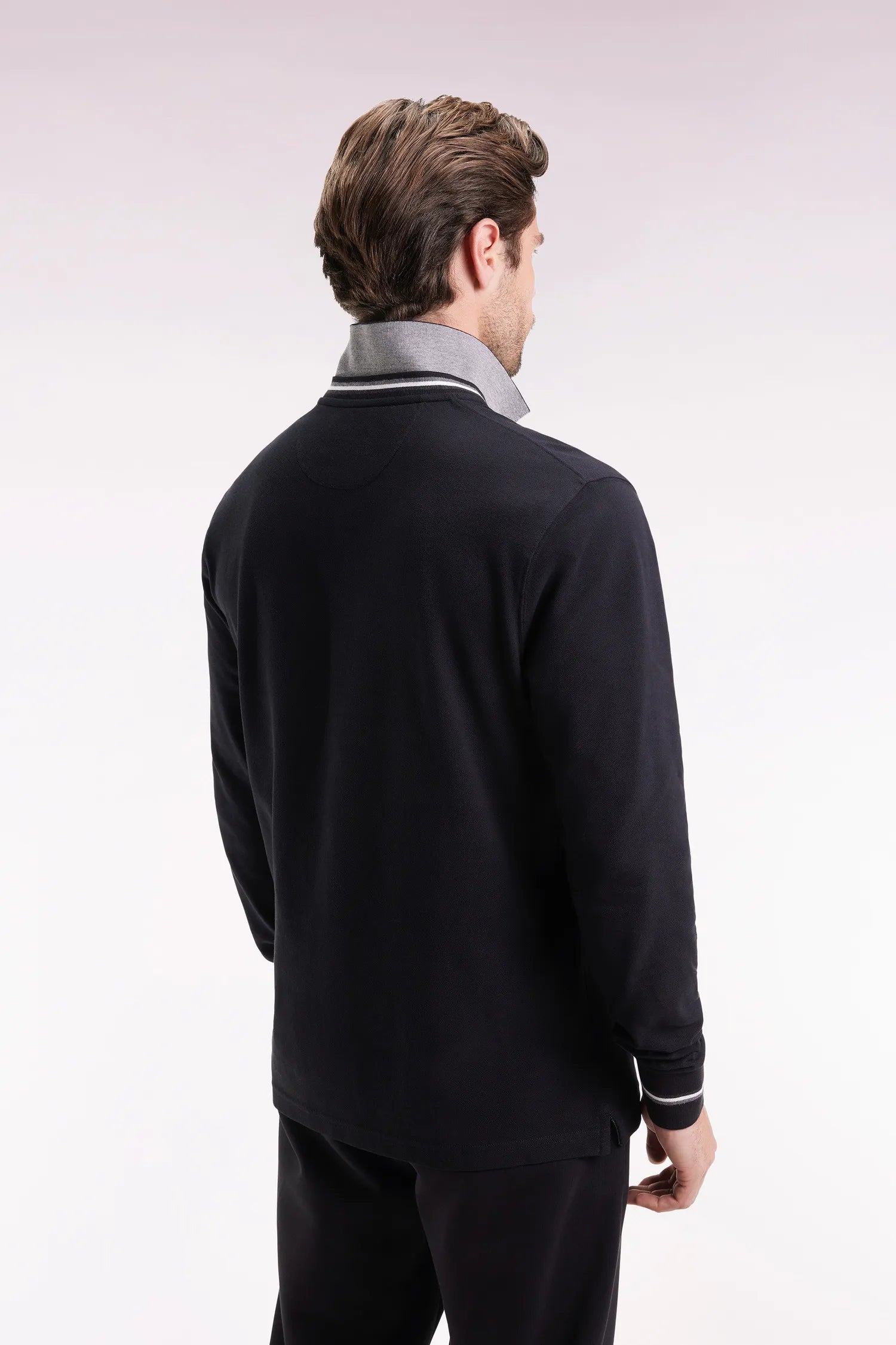 Eden Park_0_Long-Sleeved Polo Shirt in Black Cotton with a Relaxed Fit_H25MAIPL0006_NO_05