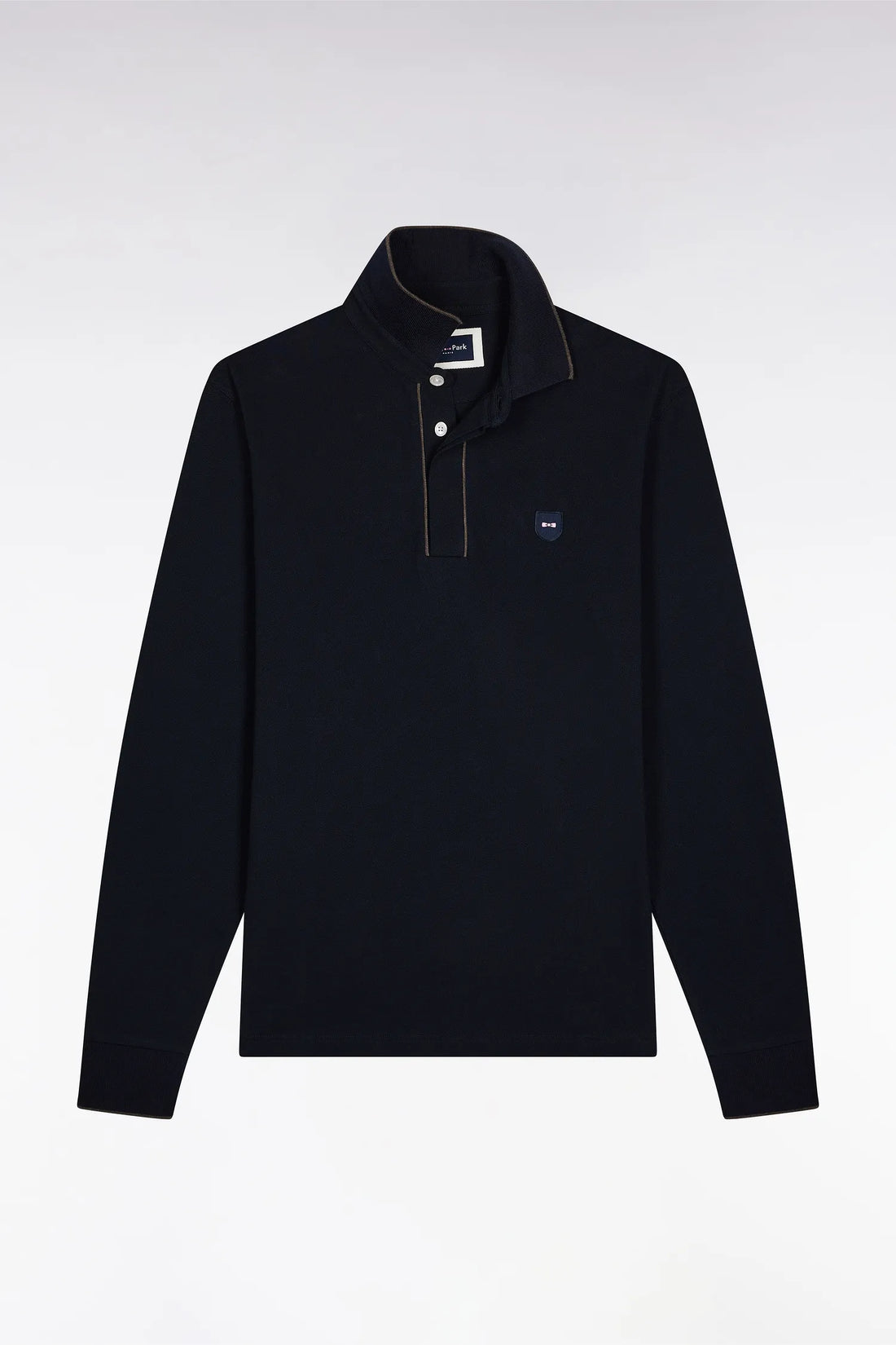 Eden Park_Blue_Long-Sleeved Polo Shirt in Navy Cotton Stretch with Slim Fit_H25MAIPL0008_BLF_02