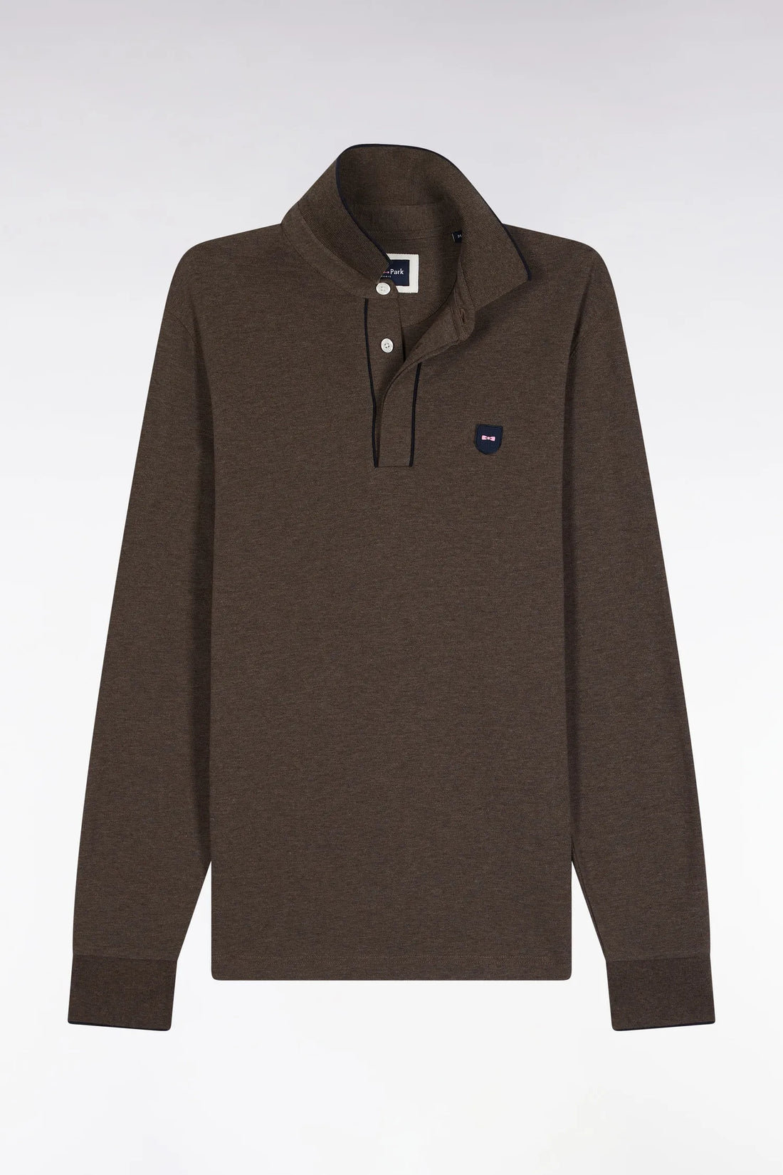 Eden Park_Brown_Long-Sleeved Polo Shirt in Brown Stretch Cotton with Slim Fit_H25MAIPL0008_MAM20_02