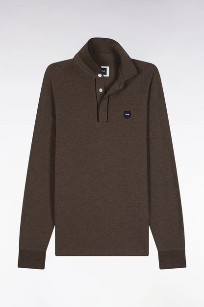 Eden Park_Brown_Long-Sleeved Polo Shirt in Brown Stretch Cotton with Slim Fit_H25MAIPL0008_MAM20_02