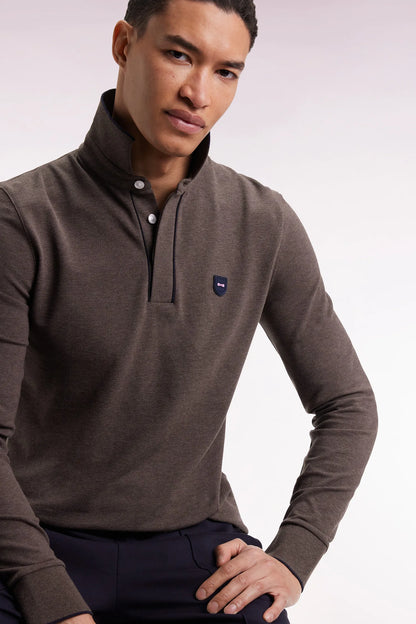 Eden Park_Brown_Long-Sleeved Polo Shirt in Brown Stretch Cotton with Slim Fit_H25MAIPL0008_MAM20_03