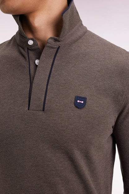 Eden Park_Brown_Long-Sleeved Polo Shirt in Brown Stretch Cotton with Slim Fit_H25MAIPL0008_MAM20_04