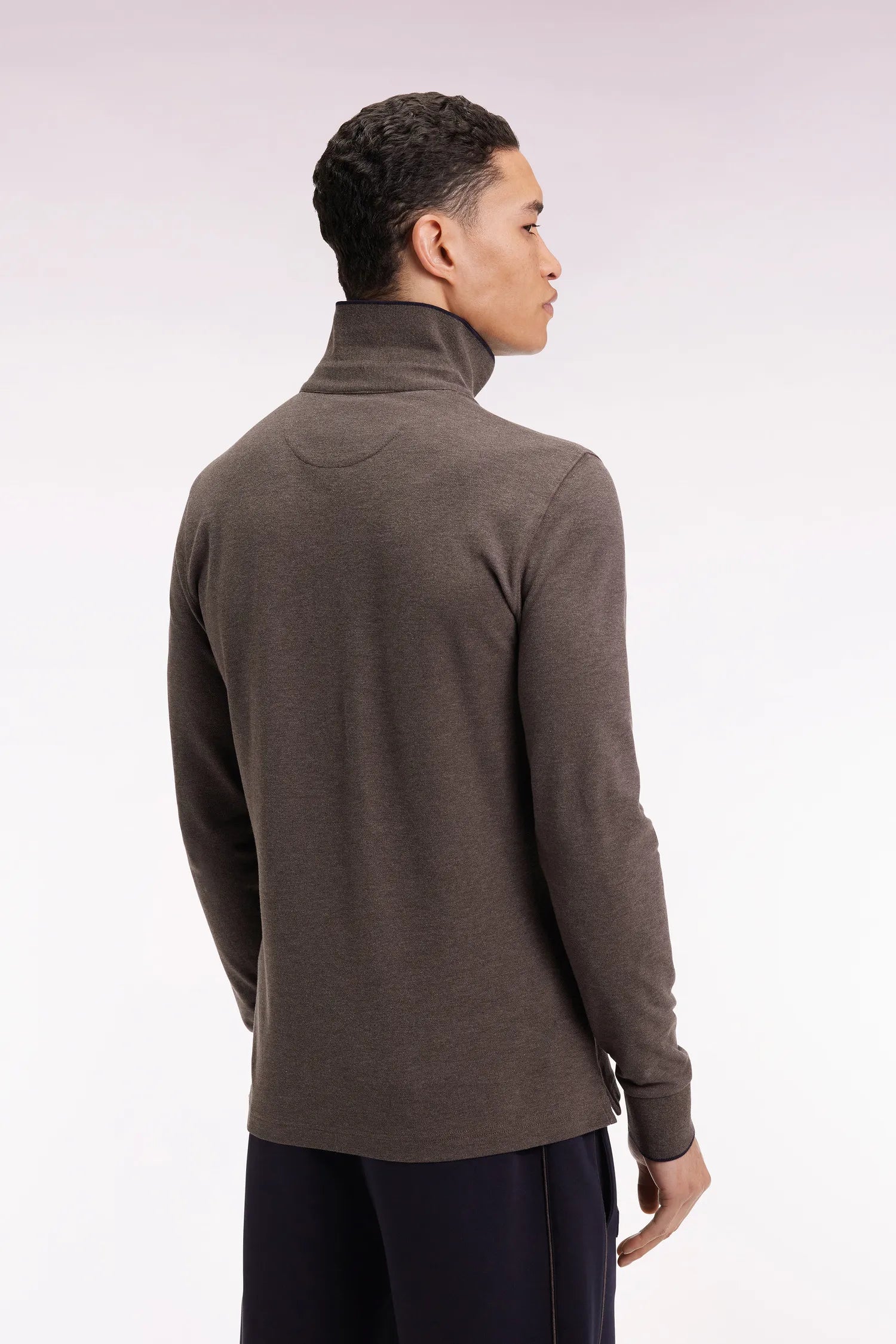 Eden Park_Brown_Long-Sleeved Polo Shirt in Brown Stretch Cotton with Slim Fit_H25MAIPL0008_MAM20_05