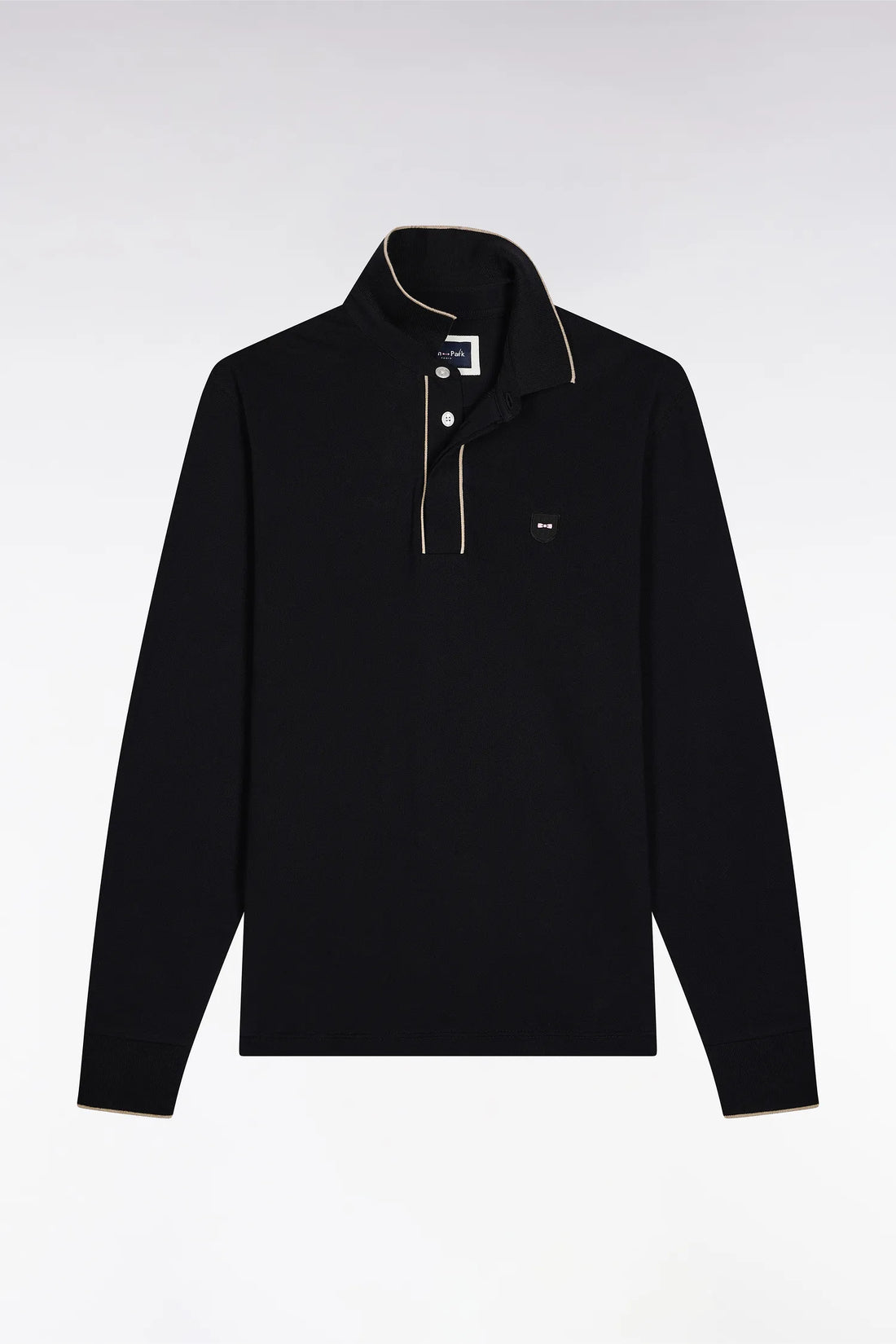 Eden Park_0_Long-Sleeved Polo Shirt in Black Stretch Cotton with Slim Fit_H25MAIPL0008_NO_02