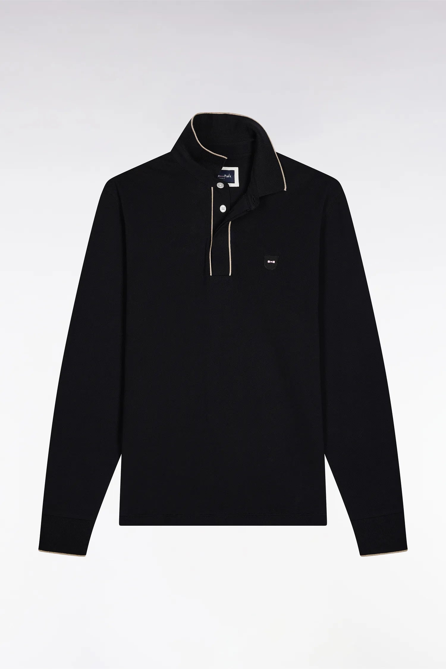 Eden Park_0_Long-Sleeved Polo Shirt in Black Stretch Cotton with Slim Fit_H25MAIPL0008_NO_02