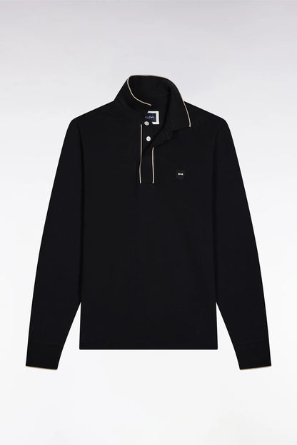 Eden Park_0_Long-Sleeved Polo Shirt in Black Stretch Cotton with Slim Fit_H25MAIPL0008_NO_02