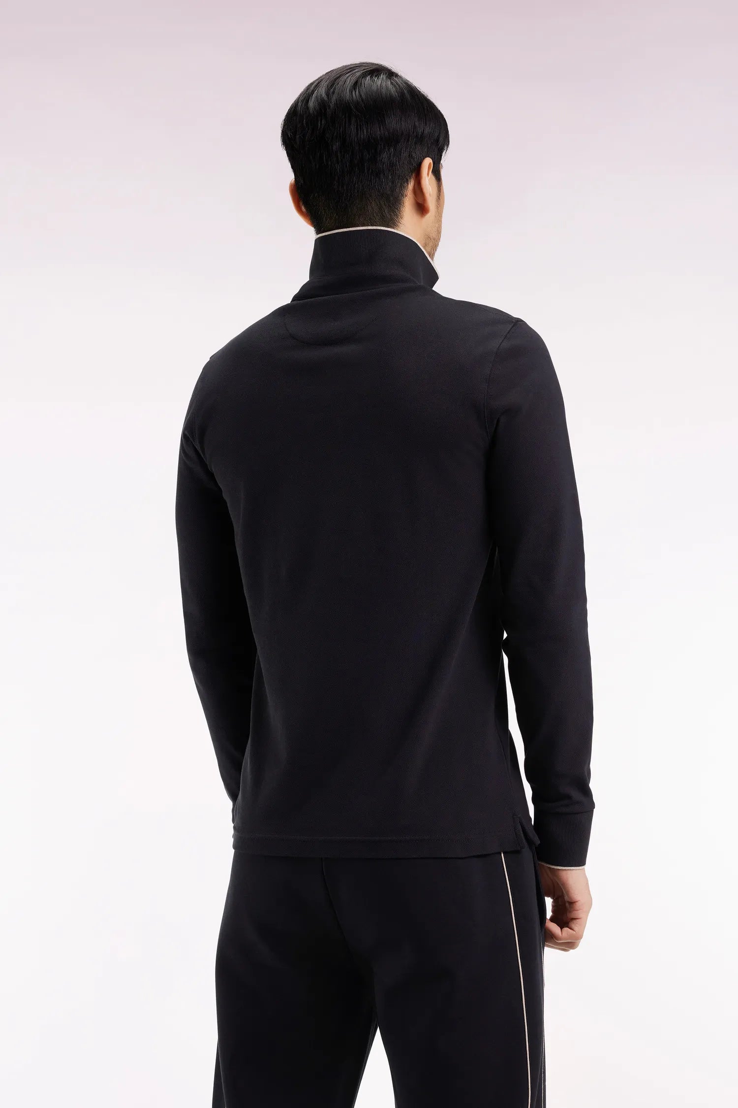 Eden Park_0_Long-Sleeved Polo Shirt in Black Stretch Cotton with Slim Fit_H25MAIPL0008_NO_05