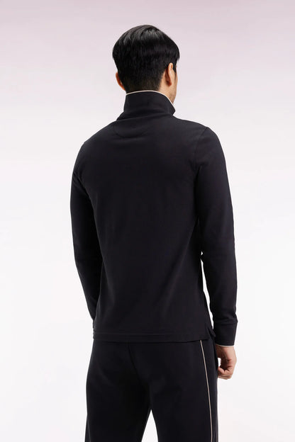 Eden Park_0_Long-Sleeved Polo Shirt in Black Stretch Cotton with Slim Fit_H25MAIPL0008_NO_05