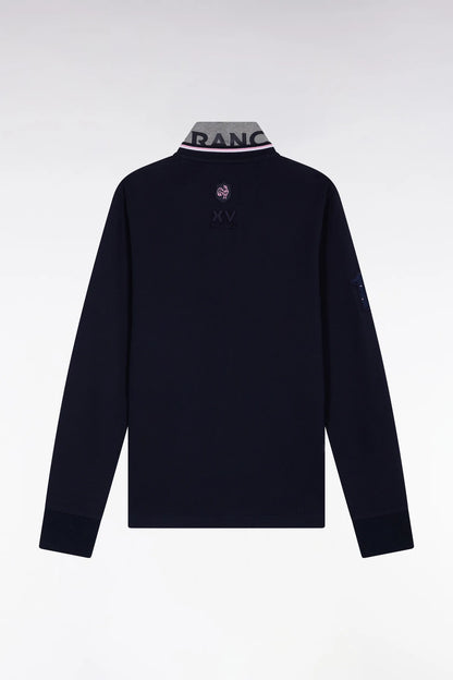 Eden Park_0_Straight-Cut Embroidered Navy Cotton Long-Sleeved Polo Shirt_H25MAIPL0011_BLF_02