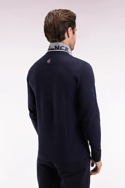Eden Park_0_Straight-Cut Embroidered Navy Cotton Long-Sleeved Polo Shirt_H25MAIPL0011_BLF_05