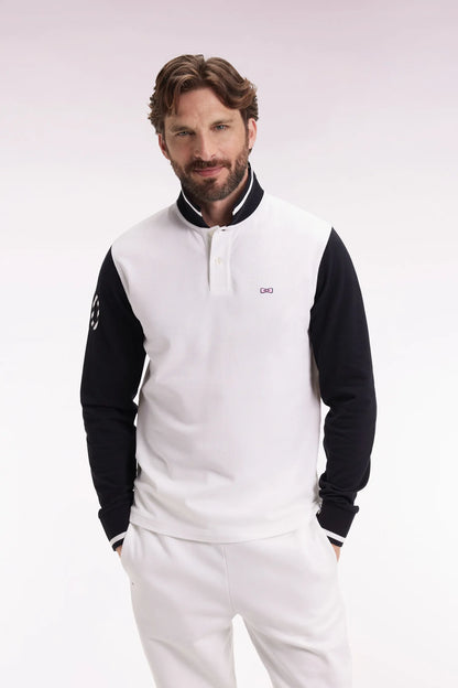 Eden Park_White_Two-Tone White Cotton PiquŽ Long-Sleeved Polo Shirt with Embroidery 10_H25MAIPL0023_ECC_01