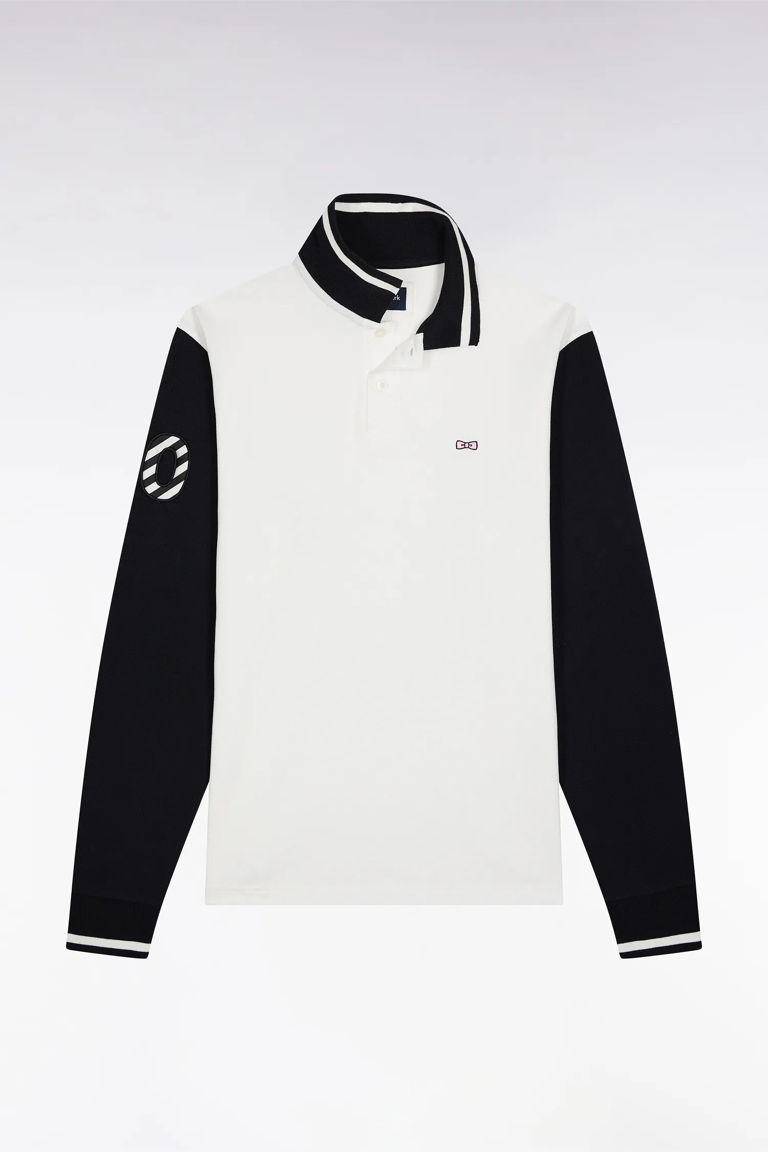 Eden Park_White_Two-Tone White Cotton PiquŽ Long-Sleeved Polo Shirt with Embroidery 10_H25MAIPL0023_ECC_02